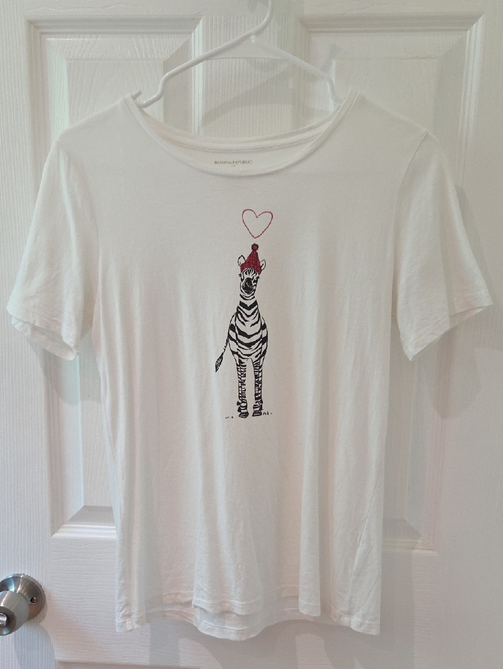 White Zebra Graphic Tee with Red Heart and Beanie